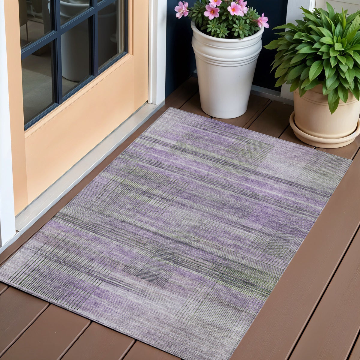 3 X 5 Purple Lavender And Gray Striped Washable Indoor Outdoor Area Rug