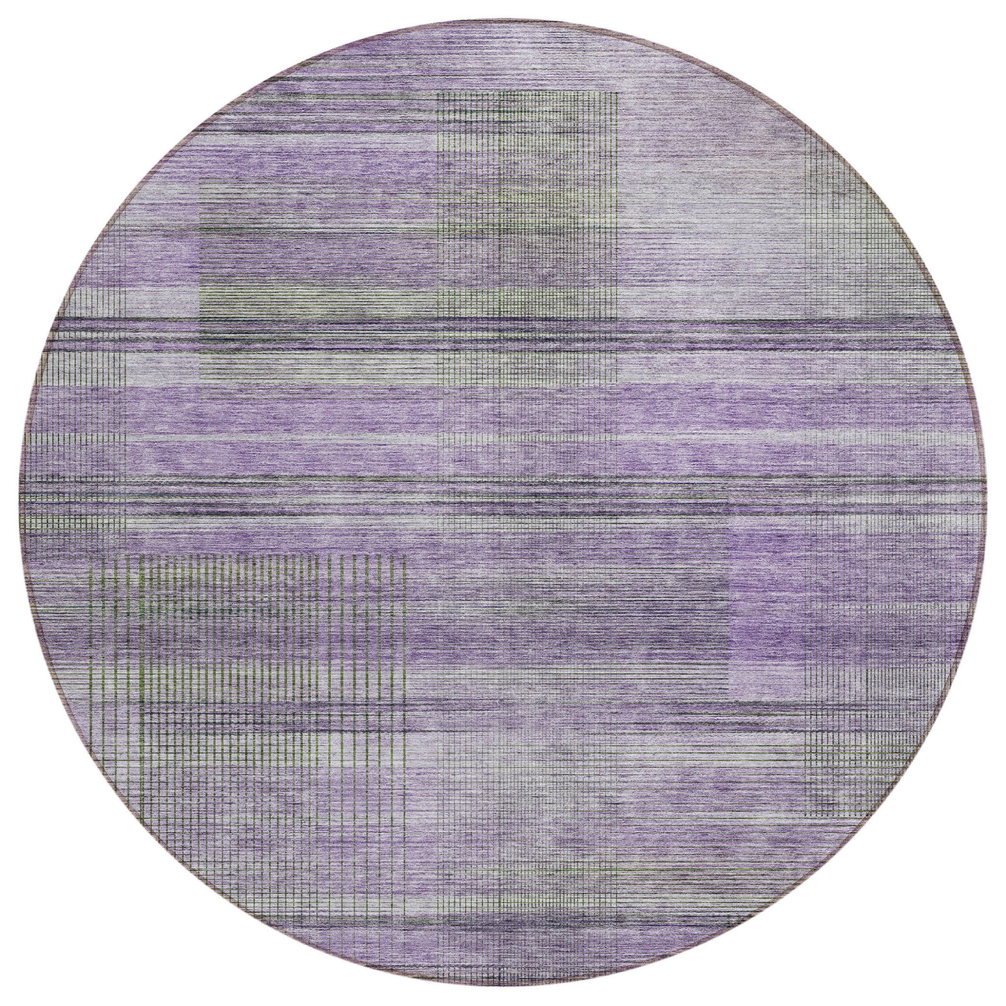 8 Purple Lavender And Gray Round Striped Washable Indoor Outdoor Area Rug