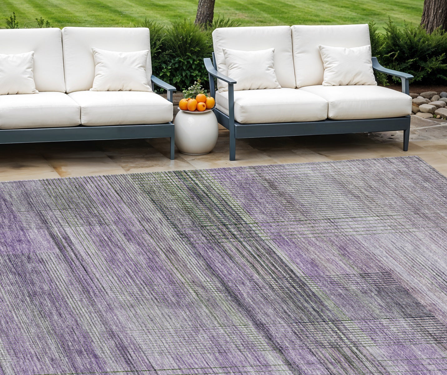 9 X 12 Purple Lavender And Gray Striped Washable Indoor Outdoor Area Rug