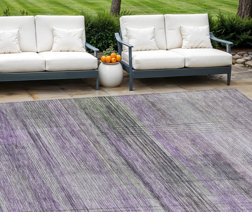 10 X 14 Purple Lavender And Gray Striped Washable Indoor Outdoor Area Rug