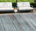 9 X 12 Teal Blue Gray And Charcoal Striped Washable Indoor Outdoor Area Rug