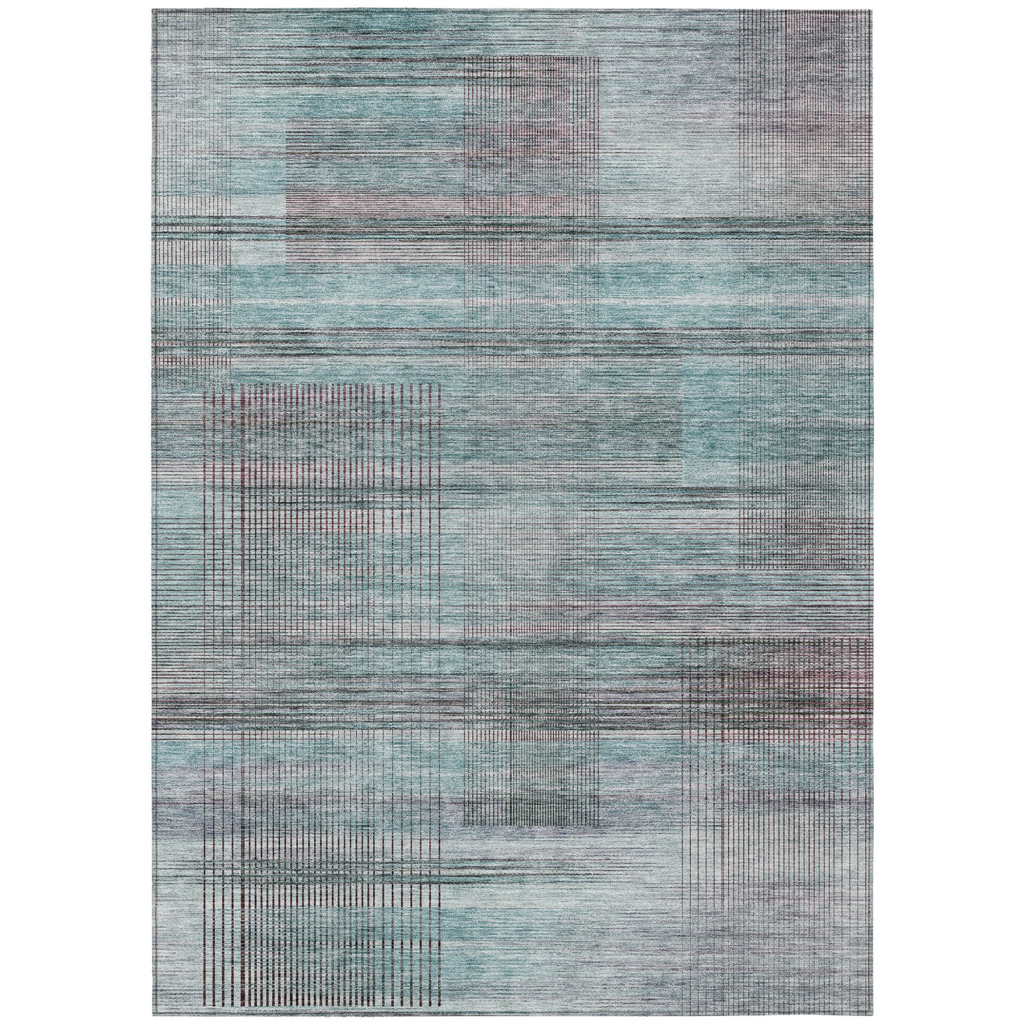 10 X 14 Teal Blue Gray And Charcoal Striped Washable Indoor Outdoor Area Rug