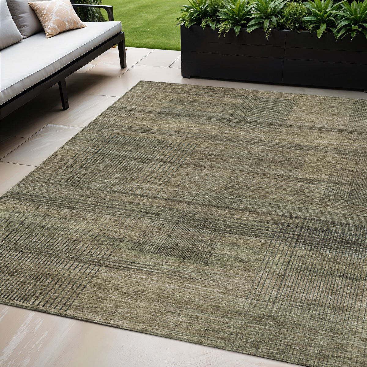 5 X 8 Brown Beige And Taupe Striped Washable Indoor Outdoor Area Rug