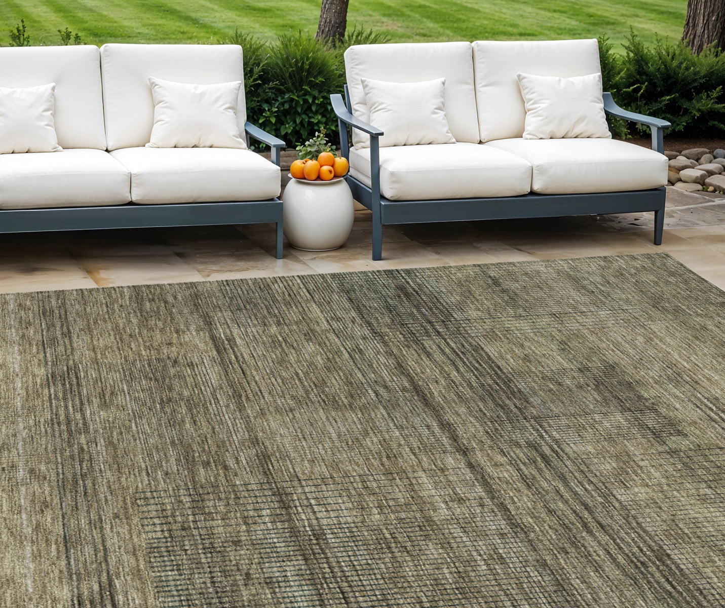 10 X 14 Brown Beige And Taupe Striped Washable Indoor Outdoor Area Rug