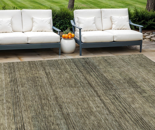 10 X 14 Brown Beige And Taupe Striped Washable Indoor Outdoor Area Rug