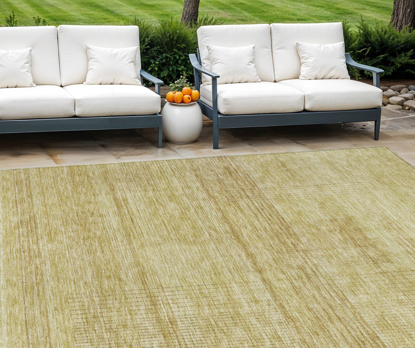 8 X 10 Gold Wheat And Beige Striped Washable Indoor Outdoor Area Rug