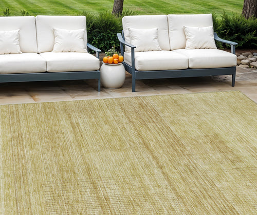 10 X 14 Gold Wheat And Beige Striped Washable Indoor Outdoor Area Rug