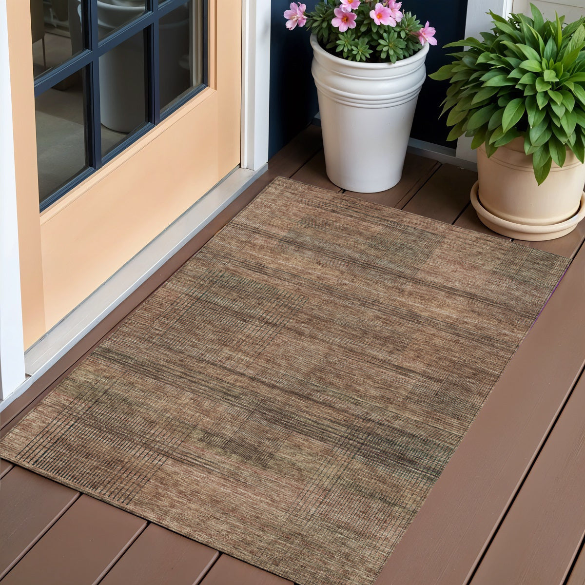 3 X 5 Orange Copper And Brown Striped Washable Indoor Outdoor Area Rug