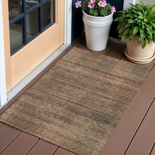 3 X 5 Orange Copper And Brown Striped Washable Indoor Outdoor Area Rug
