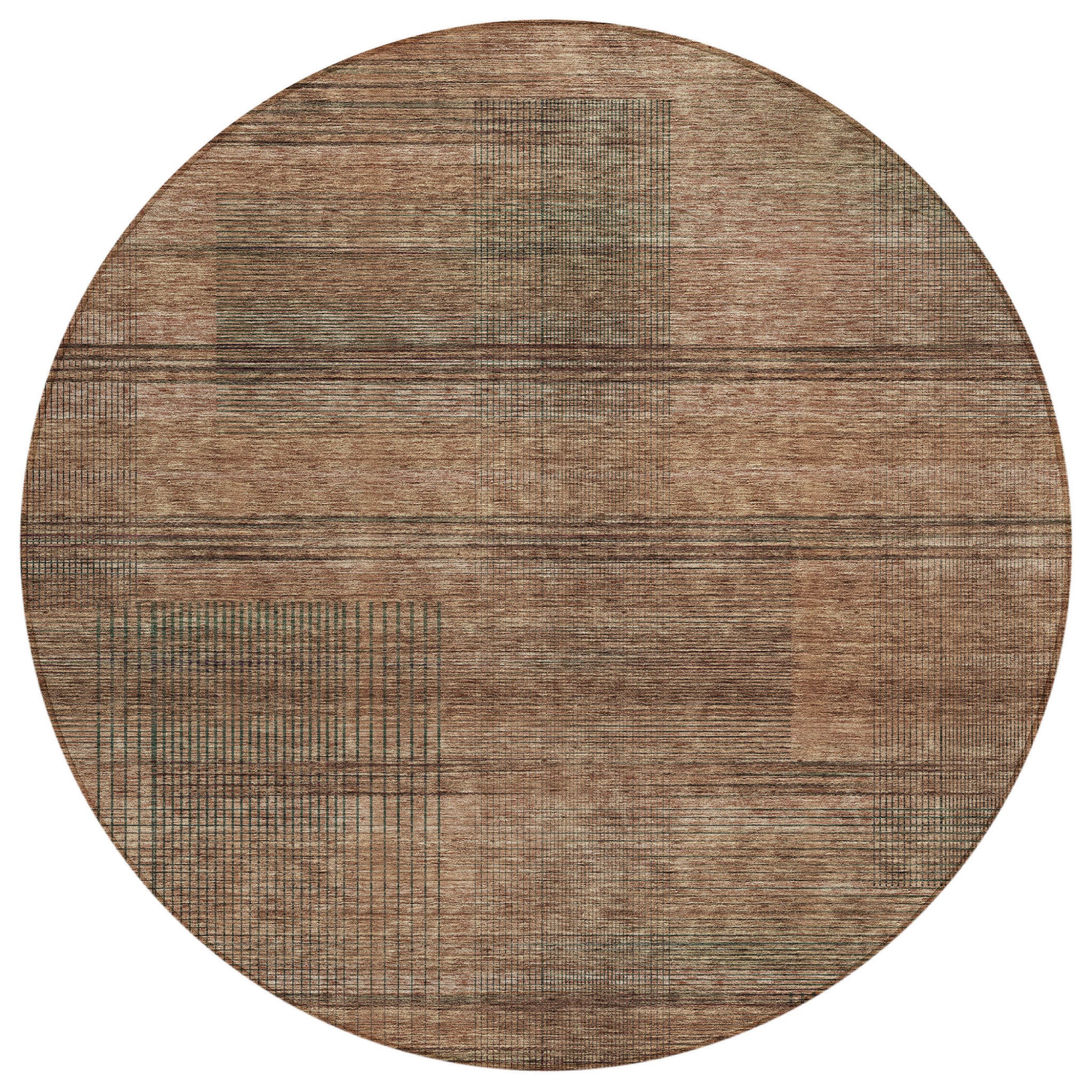 8 Orange Copper And Brown Round Striped Washable Indoor Outdoor Area Rug