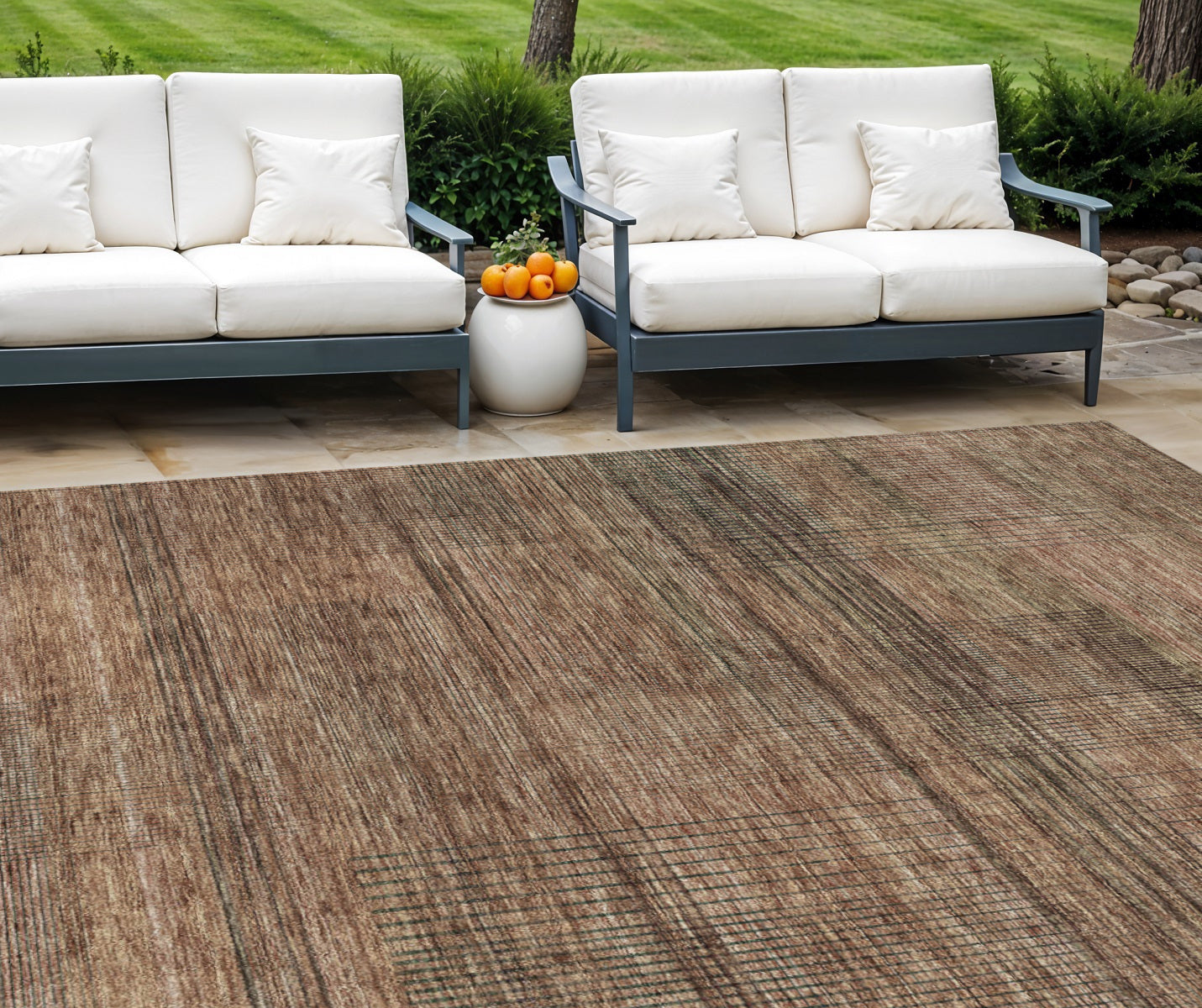 8 X 10 Orange Copper And Brown Striped Washable Indoor Outdoor Area Rug