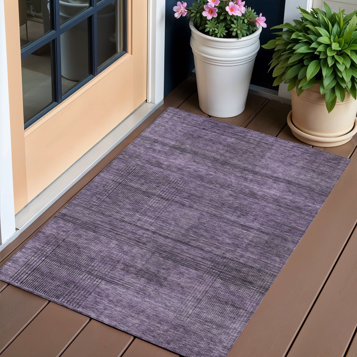 3 X 5 Plum Purple And Gray Striped Washable Indoor Outdoor Area Rug