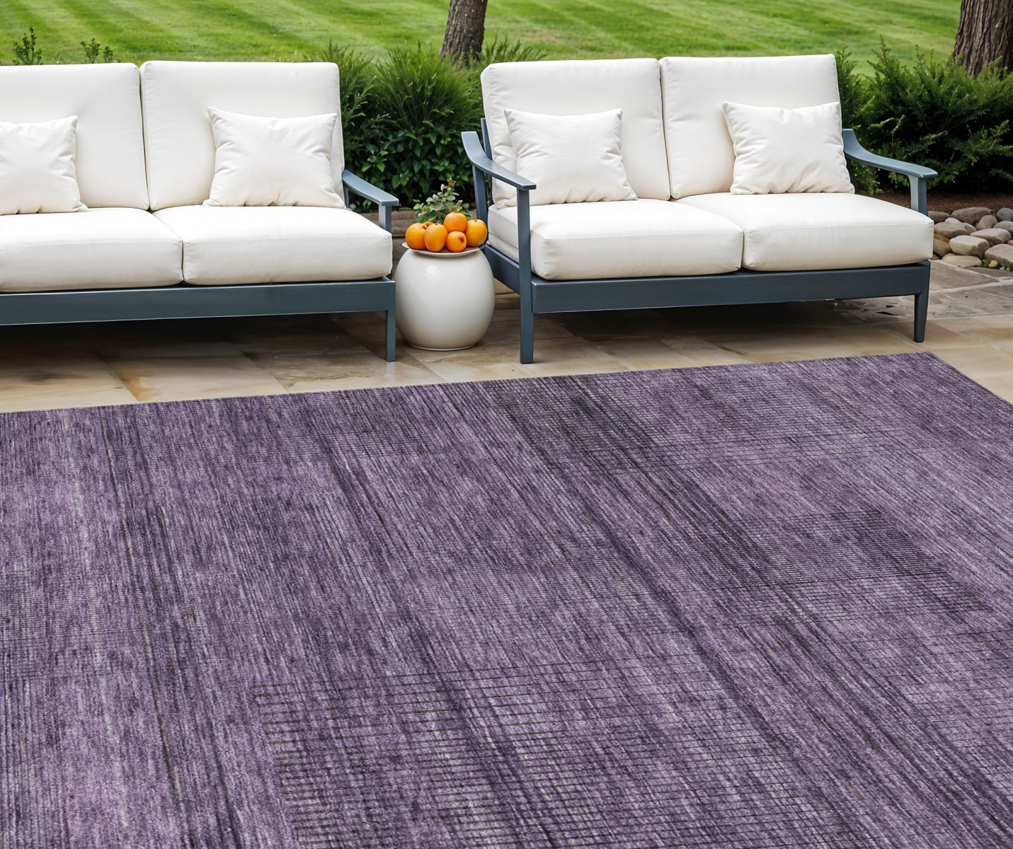 10 X 14 Plum Purple And Gray Striped Washable Indoor Outdoor Area Rug