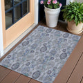 3 X 5 Navy Blue And Sky Blue Damask Washable Indoor Outdoor Area Rug