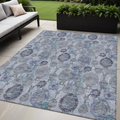 5 X 8 Navy Blue And Sky Blue Damask Washable Indoor Outdoor Area Rug