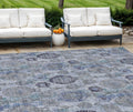 8 X 10 Navy Blue And Sky Blue Damask Washable Indoor Outdoor Area Rug