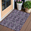 3 X 5 Eggplant Purple And Lavender Damask Washable Indoor Outdoor Area Rug