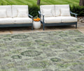 9 X 12 Artichoke Green And Fern Green Damask Washable Indoor Outdoor Area Rug