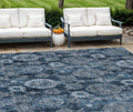 8 X 10 Navy Blue And Denim Blue Damask Washable Indoor Outdoor Area Rug