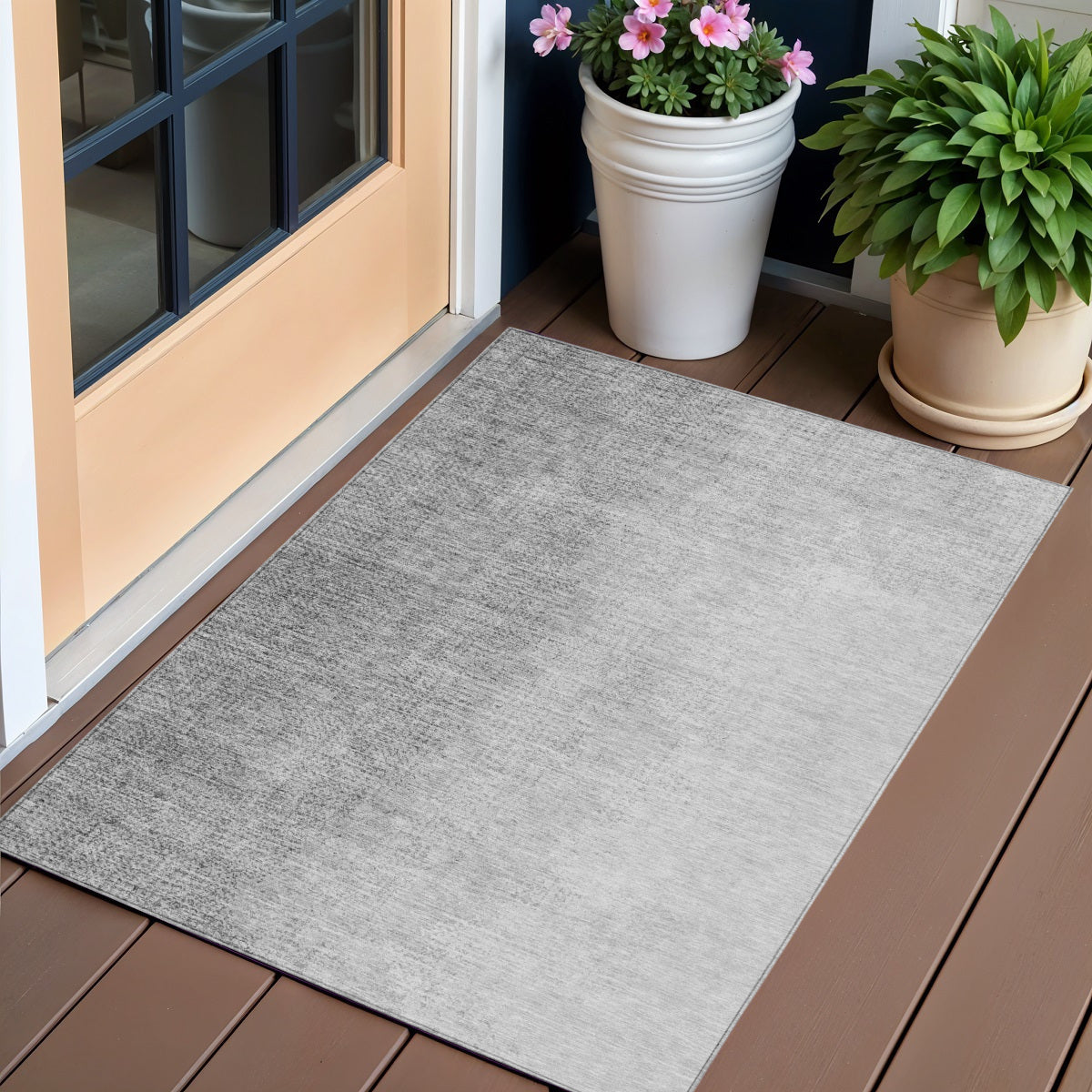 3 X 5 Gray And Silver Abstract Washable Indoor Outdoor Area Rug