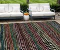 10 X 14 Black Green And Gold Striped Washable Indoor Outdoor Area Rug