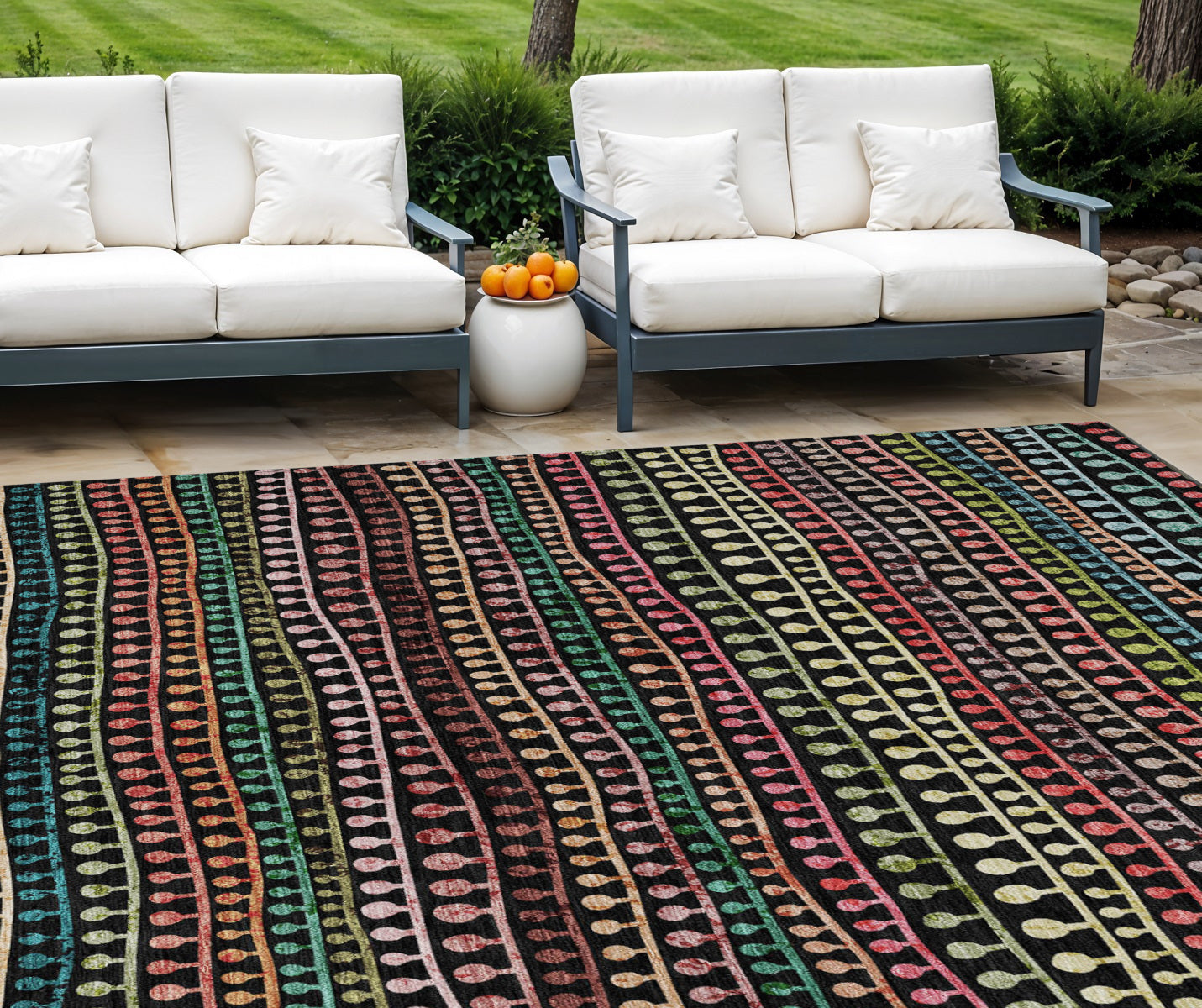 10 X 14 Black Green And Gold Striped Washable Indoor Outdoor Area Rug
