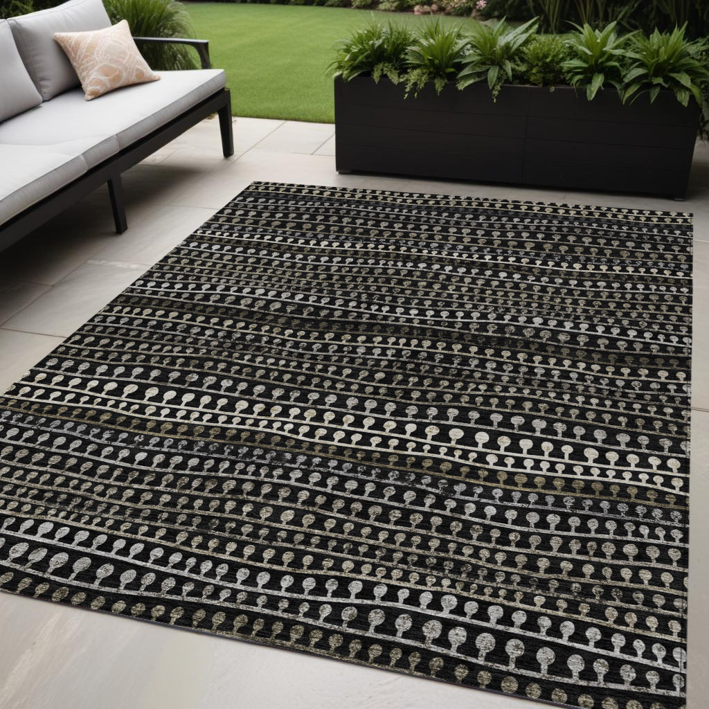 5 X 8 Taupe Charcoal And Gray Striped Washable Indoor Outdoor Area Rug