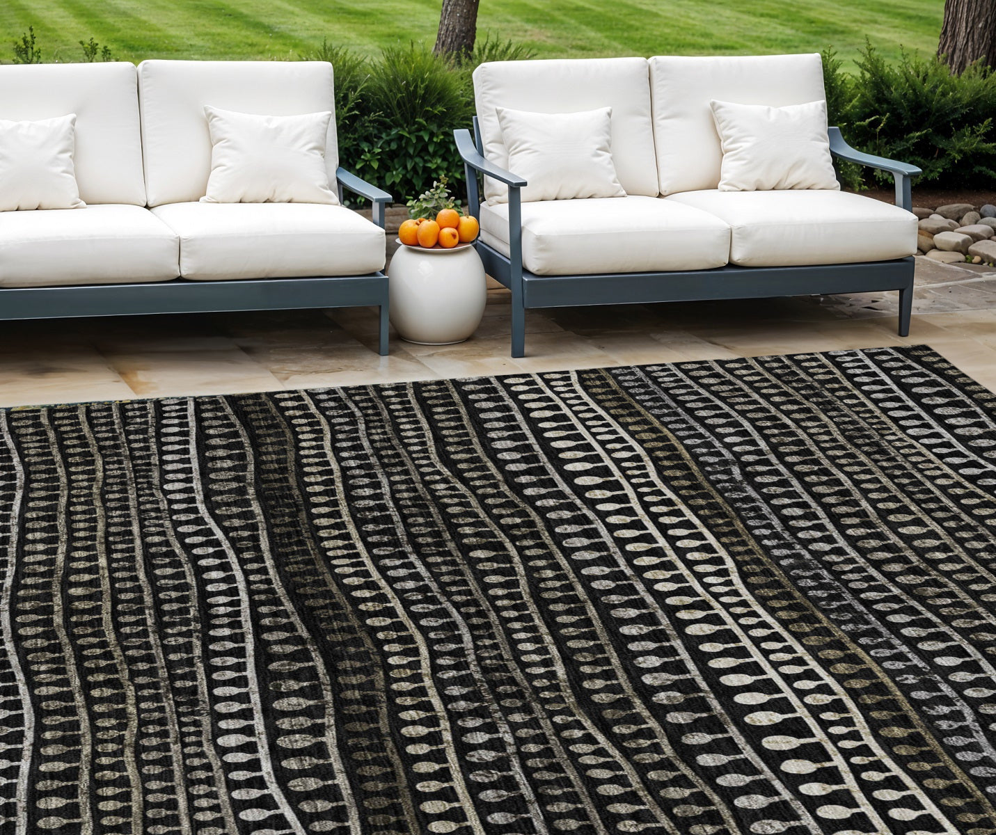 8 X 10 Taupe Charcoal And Gray Striped Washable Indoor Outdoor Area Rug