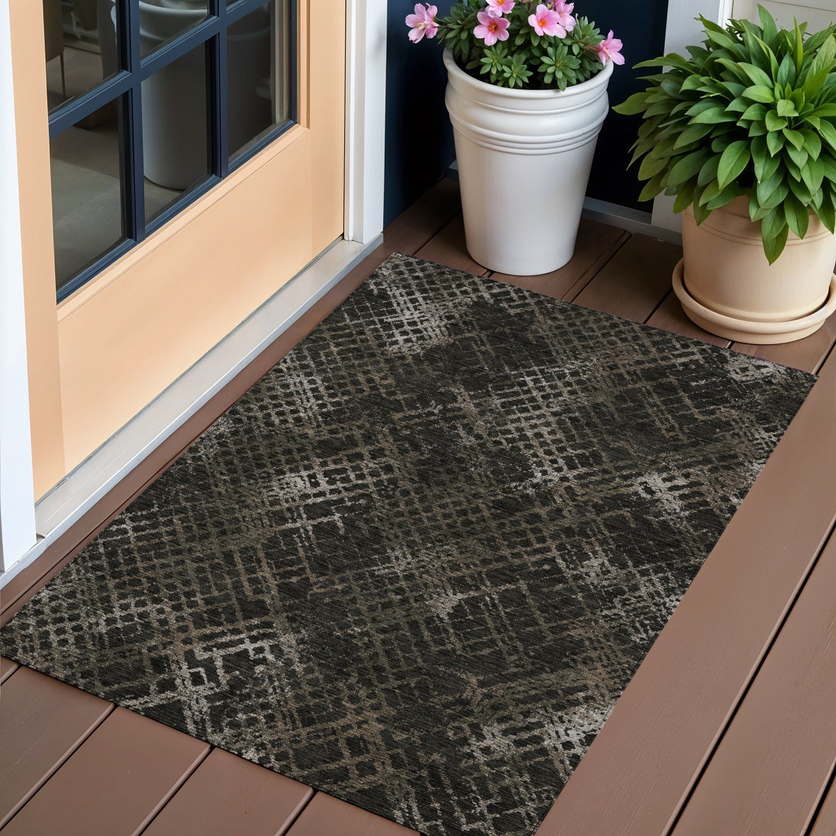 3 X 5 Brown And Chocolate Geometric Washable Indoor Outdoor Area Rug