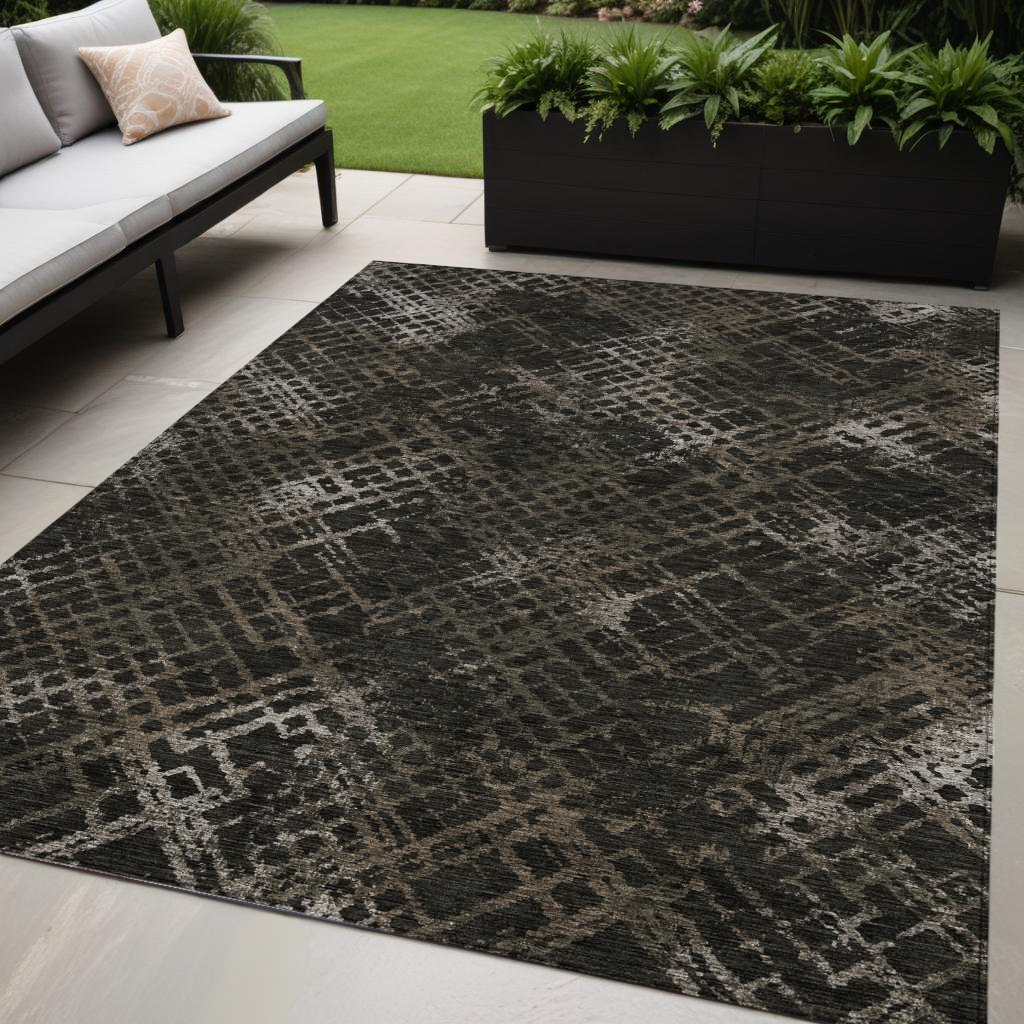 5 X 8 Brown And Chocolate Geometric Washable Indoor Outdoor Area Rug