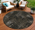8 Brown And Chocolate Round Geometric Washable Indoor Outdoor Area Rug