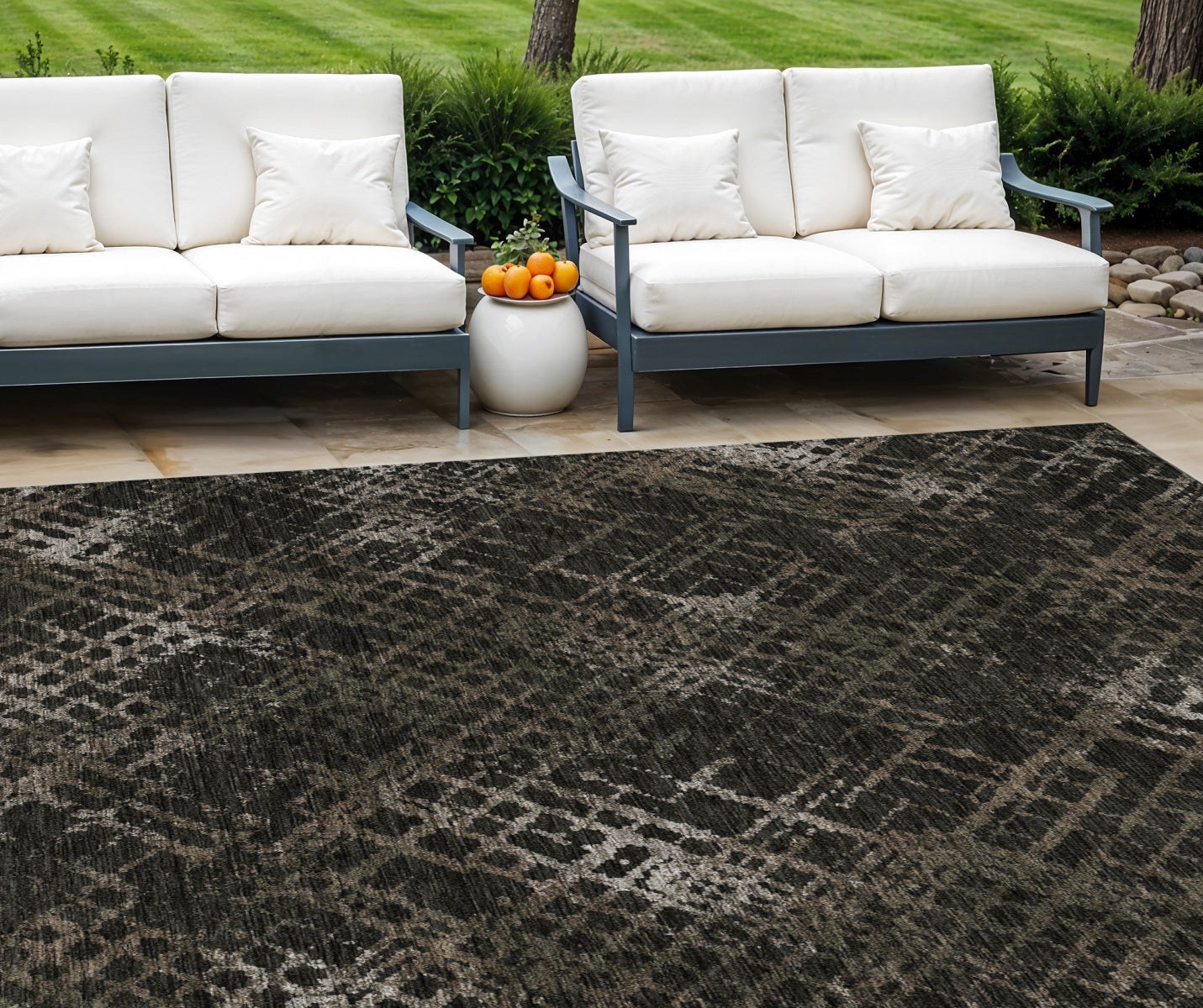 9 X 12 Brown And Chocolate Geometric Washable Indoor Outdoor Area Rug