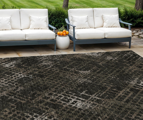 10 X 14 Brown And Chocolate Geometric Washable Indoor Outdoor Area Rug