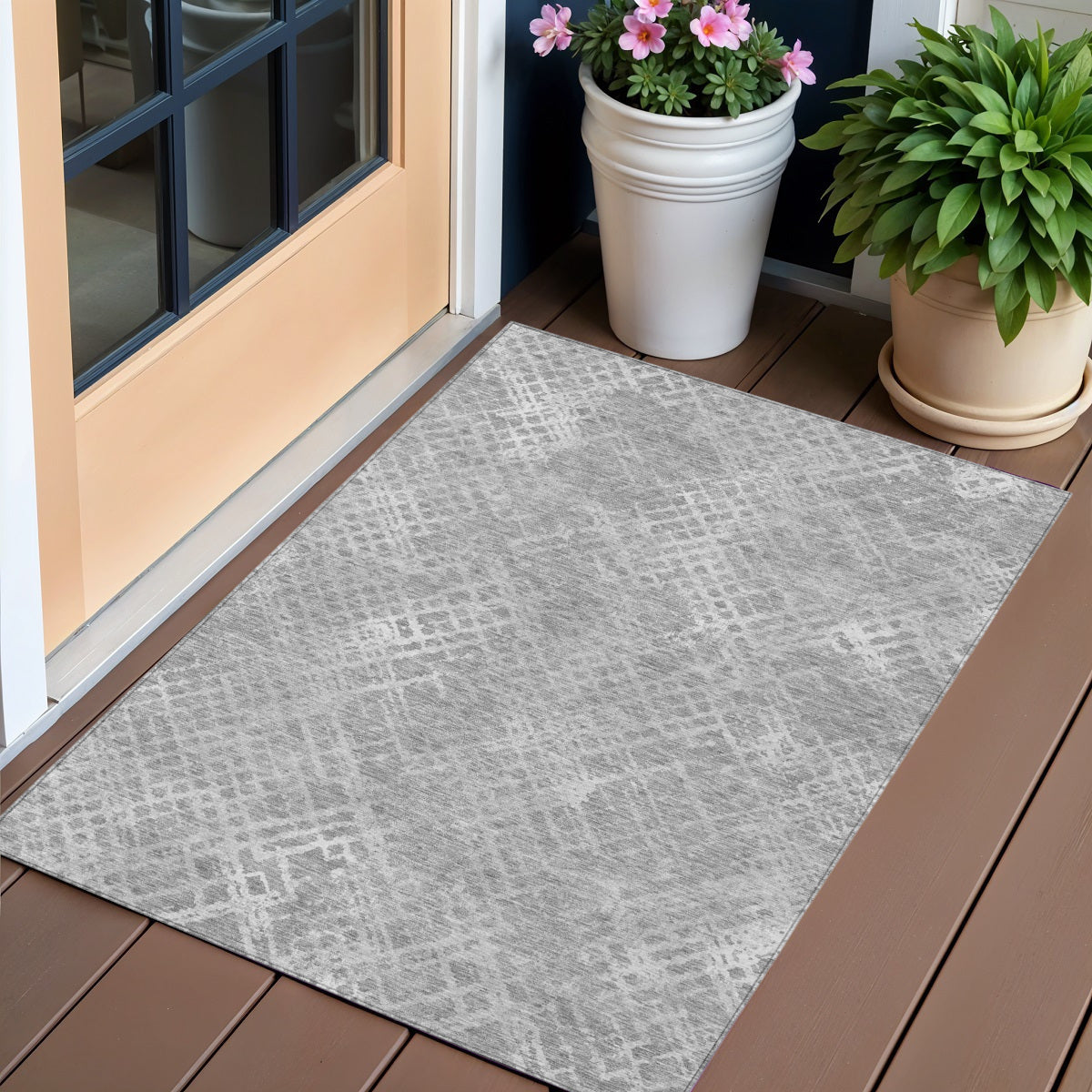 3 X 5 Gray And Silver Geometric Washable Indoor Outdoor Area Rug