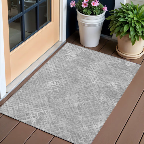 3 X 5 Gray And Silver Geometric Washable Indoor Outdoor Area Rug