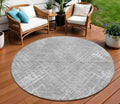 8 Gray And Silver Round Geometric Washable Indoor Outdoor Area Rug
