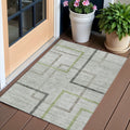 3 X 5 Green And Charcoal Geometric Washable Indoor Outdoor Area Rug