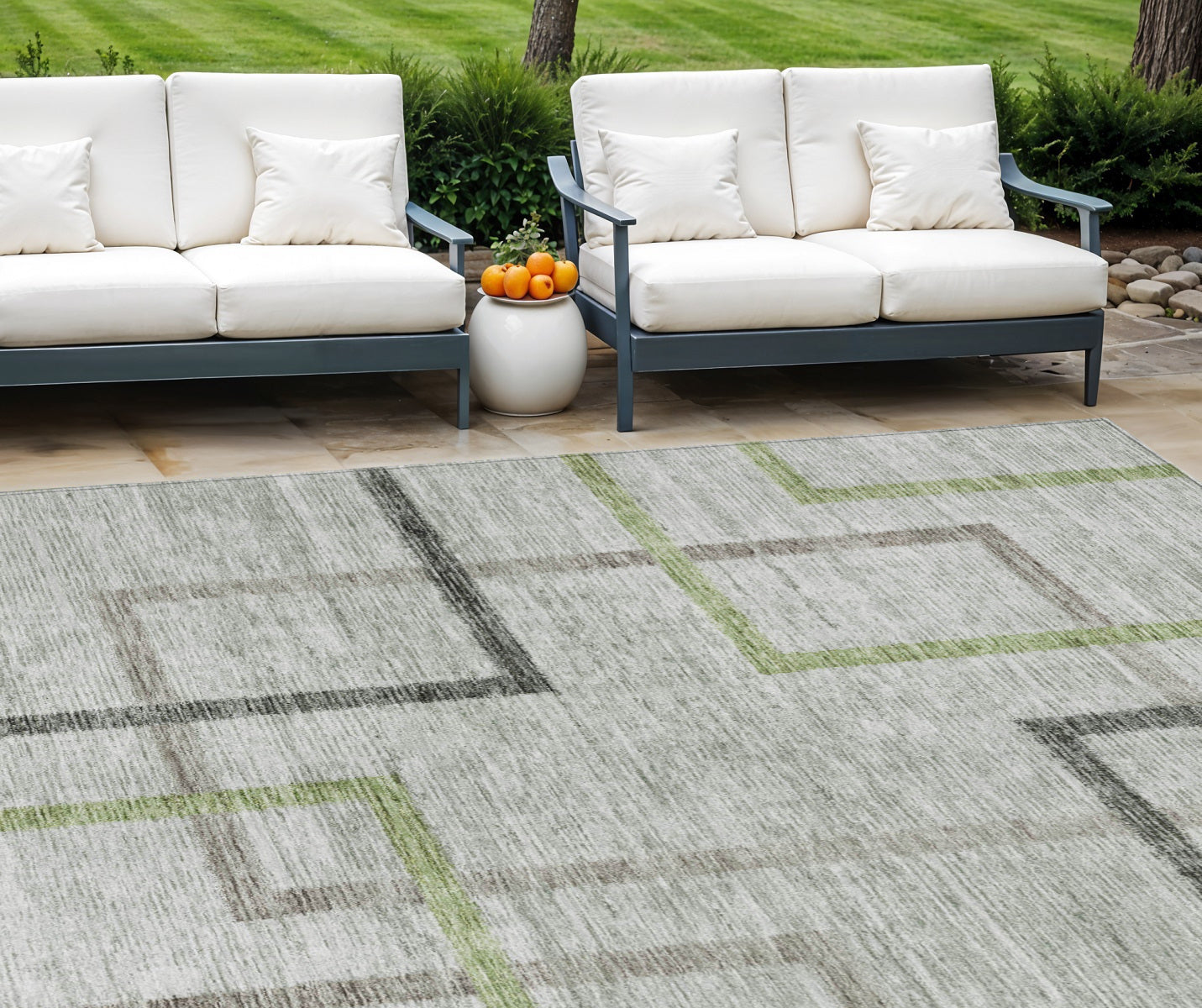 8 X 10 Green And Charcoal Geometric Washable Indoor Outdoor Area Rug