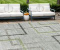 9 X 12 Green And Charcoal Geometric Washable Indoor Outdoor Area Rug