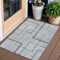 3 X 5 Gray Charcoal And Blue Geometric Washable Indoor Outdoor Area Rug
