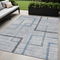 5 X 8 Gray Charcoal And Blue Geometric Washable Indoor Outdoor Area Rug