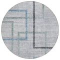 8 Gray Charcoal And Blue Round Geometric Washable Indoor Outdoor Area Rug