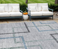8 X 10 Gray Charcoal And Blue Geometric Washable Indoor Outdoor Area Rug