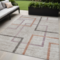 5 X 8 Taupe Charcoal And Copper Geometric Washable Indoor Outdoor Area Rug
