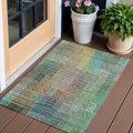 3 X 5 Green Gold And Teal Blue Abstract Washable Indoor Outdoor Area Rug