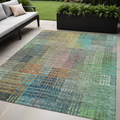 5 X 8 Green Gold And Teal Blue Abstract Washable Indoor Outdoor Area Rug