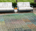 9 X 12 Green Gold And Teal Blue Abstract Washable Indoor Outdoor Area Rug