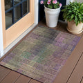 3 X 5 Plum Olive Green And Lavender Abstract Washable Indoor Outdoor Area Rug