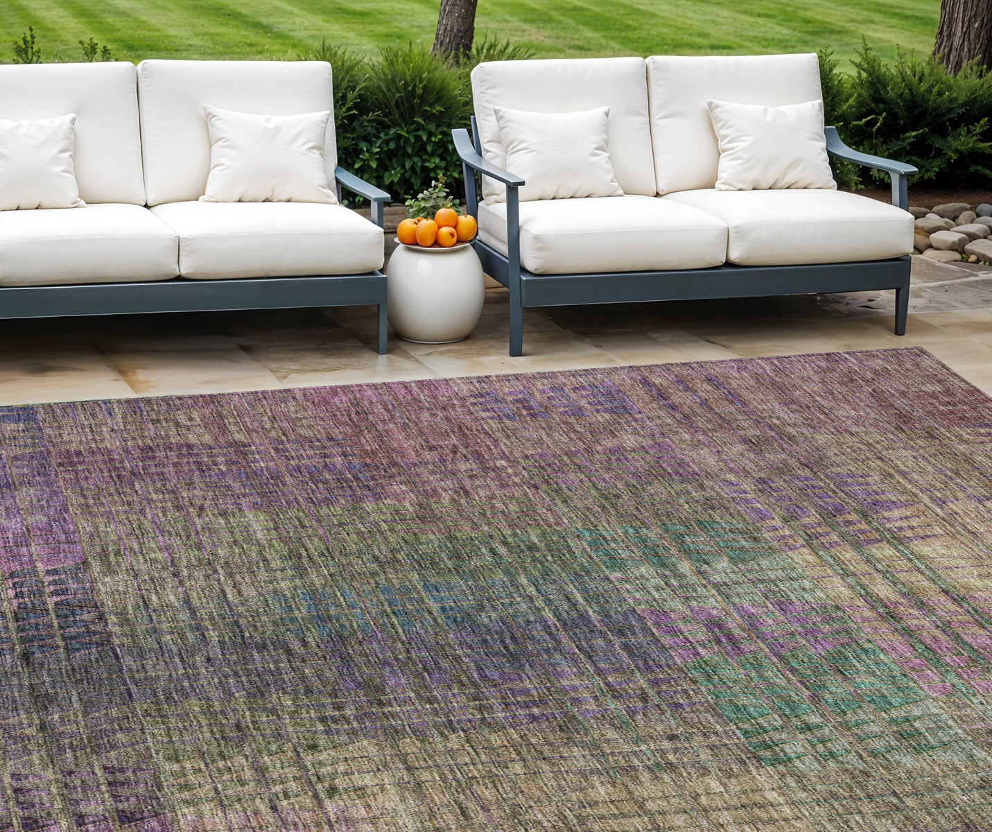 10 X 14 Plum Olive Green And Lavender Abstract Washable Indoor Outdoor Area Rug