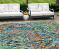 9 X 12 Orange And Teal Blue Abstract Washable Indoor Outdoor Area Rug
